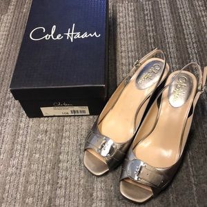 NEW Cole Haan Air Eliana gold peep toe slingbacks